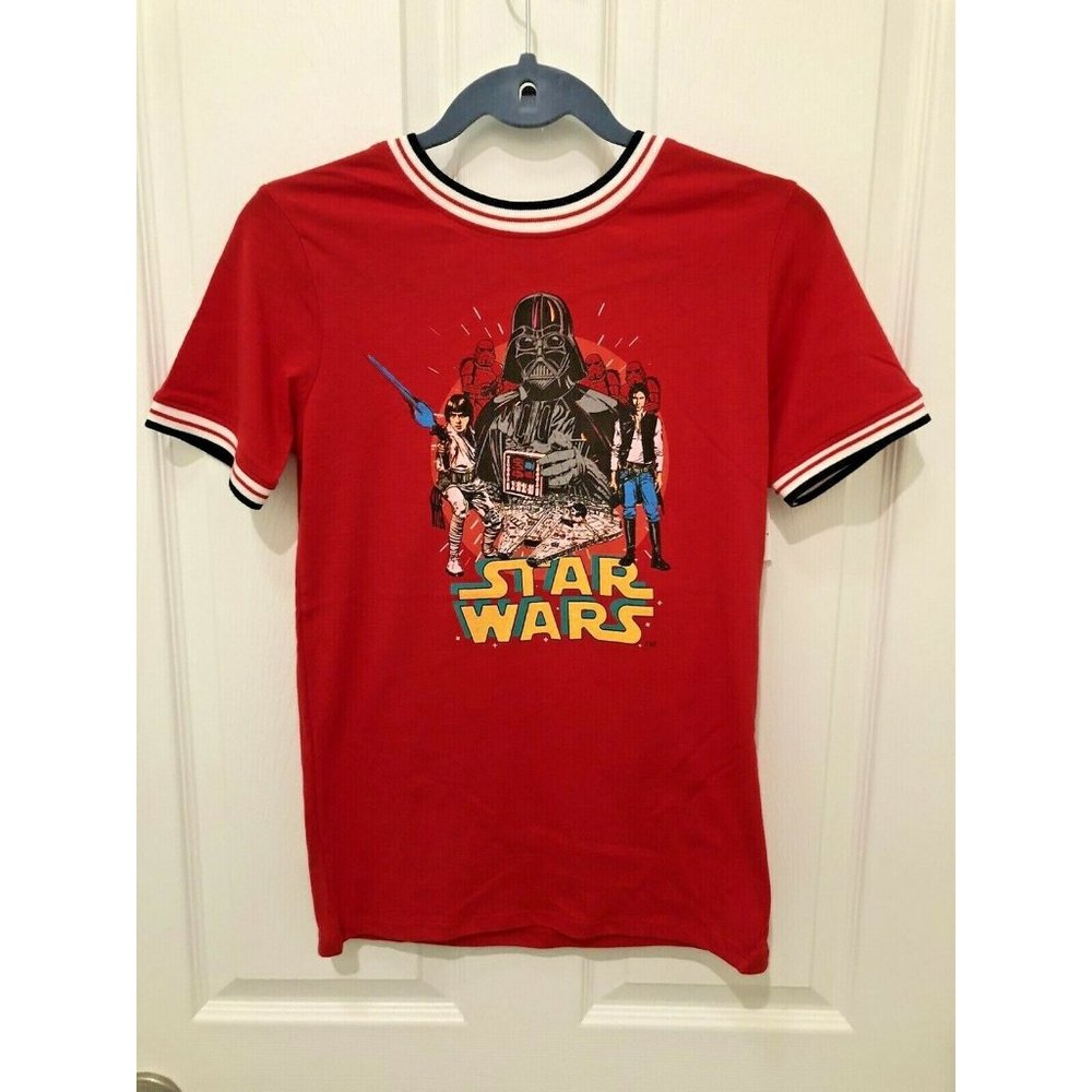 STAR WARS DISNEY PARKS RED SHORT SLEEVE XL YOUTH T-SHIRT LUKE DARTH VADER HAN